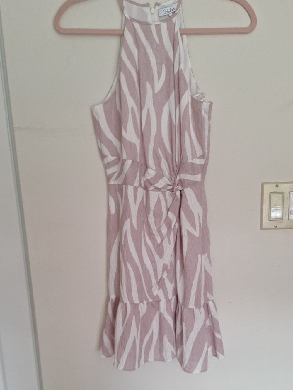 Parker Purple & White Halter Knot-Front Midi Dress 0